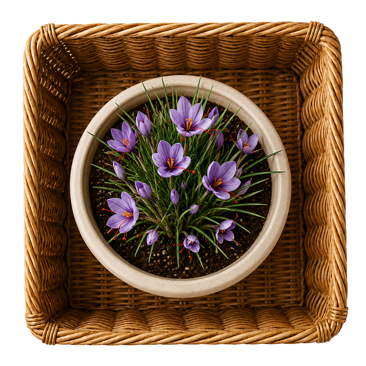 Fiori di zafferano in vaso